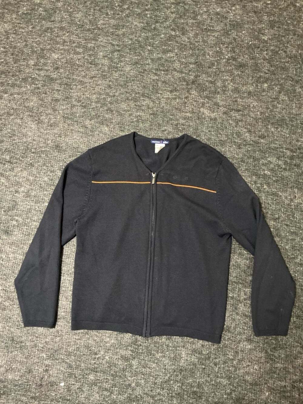 Stan Herman JetBlue Full Zip Sweater Mens Size Small Navy Blue Orange Stripe